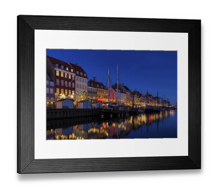 Framed Print : Houses at Nyhavn waterfront with Christmas decorations