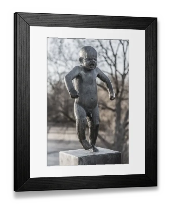 Framed Print : Sinnataggen, Bronze sculpture of a stubborn