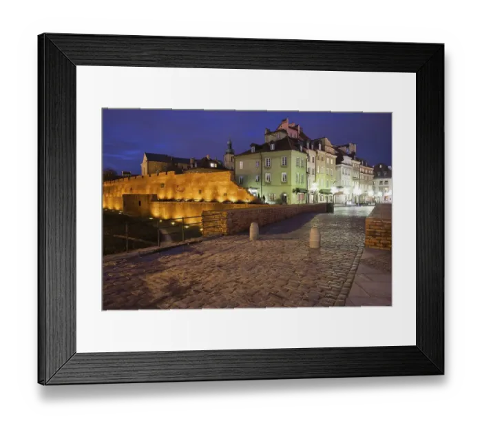 Framed Print : Warsaw Old Town skyline by night in Poland