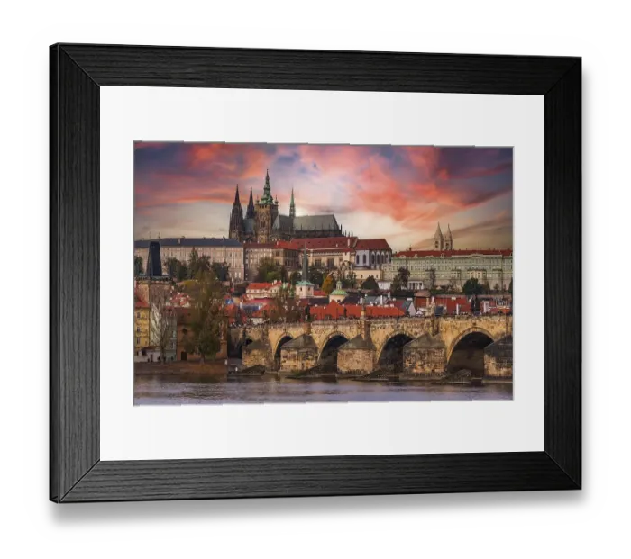 Framed Print : Hradcin and Charles Bridge over Vltava river in Prague Framed Print : Hradcin and Charles Bridge over Vltava river in Prague