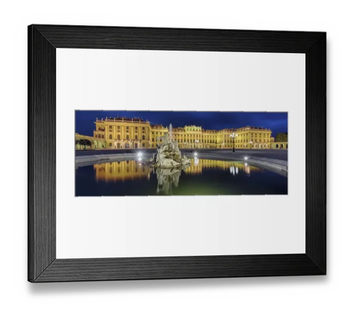 Framed Print : Evening atmosphere, Schoenbrunn Palace with reflection in the fountain