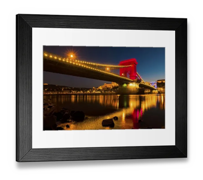 Framed Print : Illuminated chain bridge over the Danube at Blue Hour Framed Print : Illuminated chain bridge over the Danube at Blue Hour