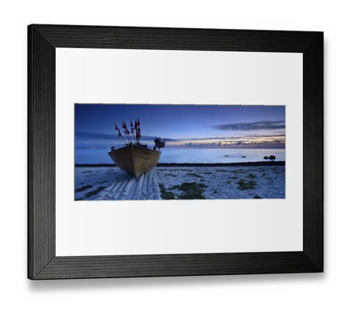 Framed Print : Fishing boat on the beach, twilight Framed Print : Fishing boat on the beach, twilight