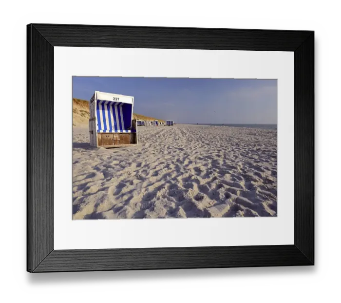 Framed Print : Blue and white beach chair, Rantum Beach Framed Print : Blue and white beach chair, Rantum Beach