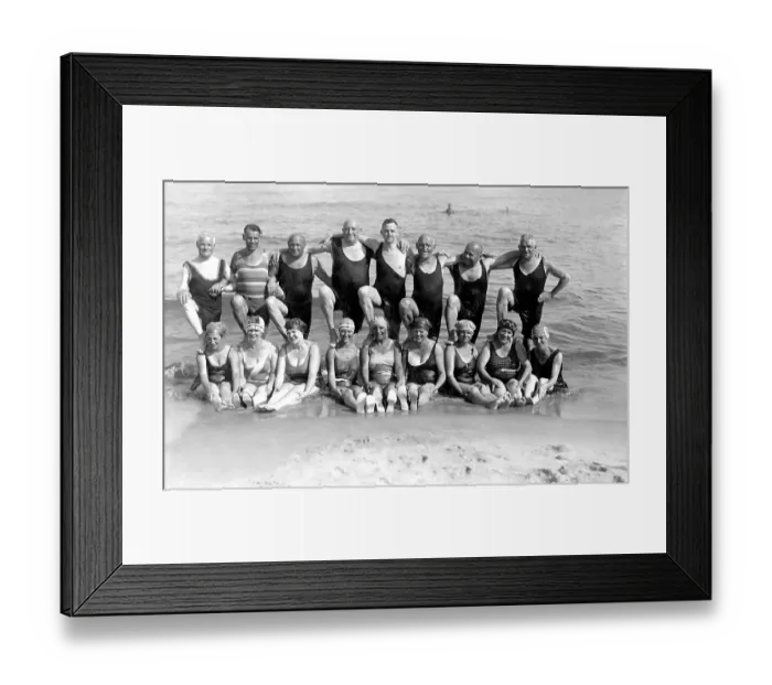 Framed Print : Bathing group on the beach, funny Framed Print : Bathing group on the beach, funny