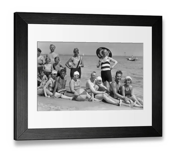 Framed Print : Bathing group on the beach, funny Framed Print : Bathing group on the beach, funny