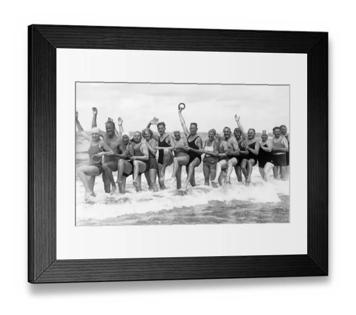 Framed Print : Bathing group on the beach, funny Framed Print : Bathing group on the beach, funny