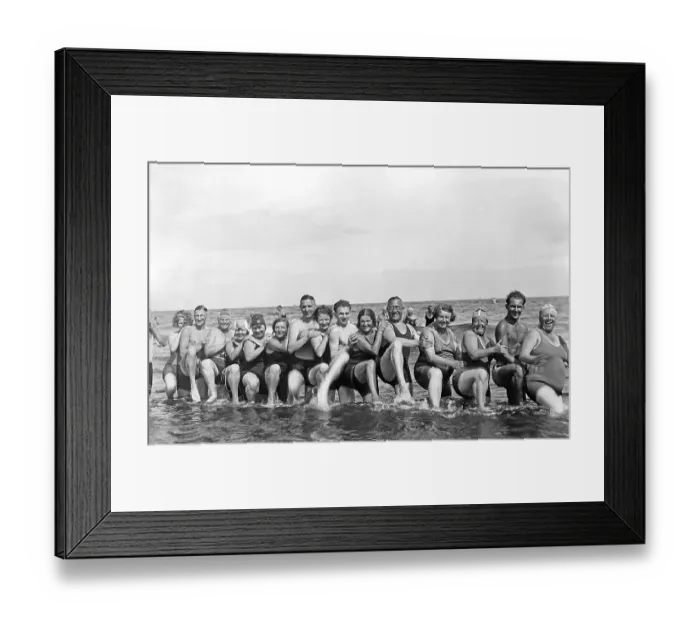 Framed Print : Bathing group on the beach, funny Framed Print : Bathing group on the beach, funny