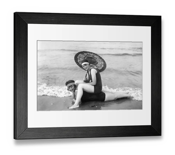 Framed Print : Two women at the beach, historical photo Framed Print : Two women at the beach, historical photo