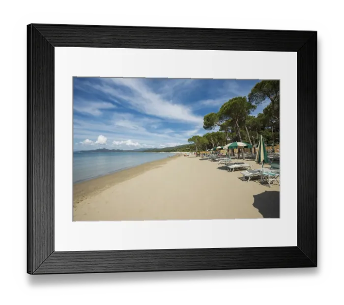 Framed Print : Deck chairs on the beach, Punta Ala Framed Print : Deck chairs on the beach, Punta Ala