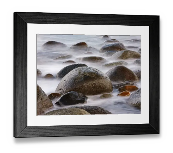 Framed Print : Close-up, rounded rocks on the beach at Utakleiv