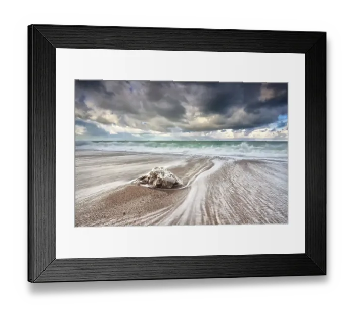 Framed Print : Clouded sky and ocean waves with long exposure