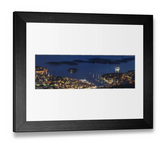 Framed Print : Town view Hvar with harbour and Pakleni islands at night