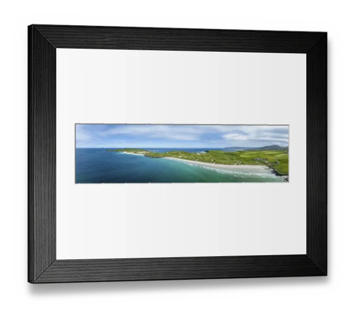 Framed Print : Aerial panorama of Balnakeil Bay with sandy beach and dunes on the right