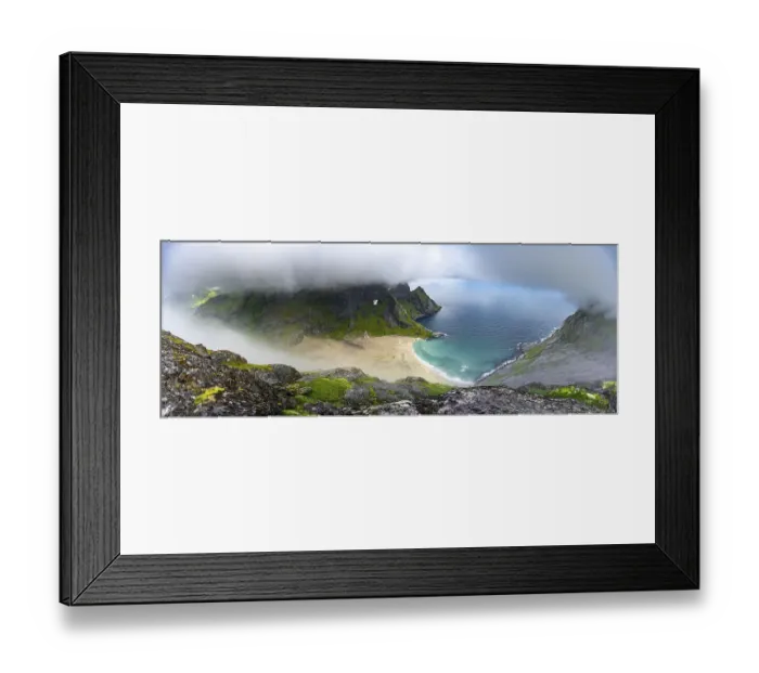 Framed Print : View from Helvetestinden to the beach of Bunes Framed Print : View from Helvetestinden to the beach of Bunes