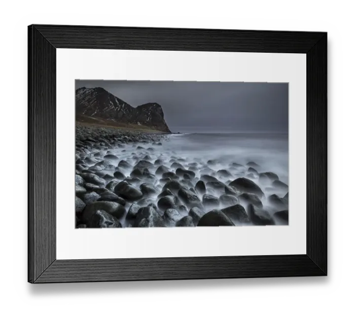 Framed Print : Rocky coast with surf, Unstad Beach Framed Print : Rocky coast with surf, Unstad Beach