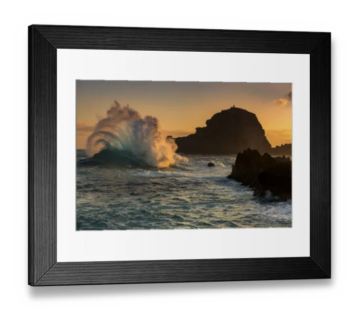 Framed Print : Large wave at sunrise, Porto Moniz Framed Print : Large wave at sunrise, Porto Moniz