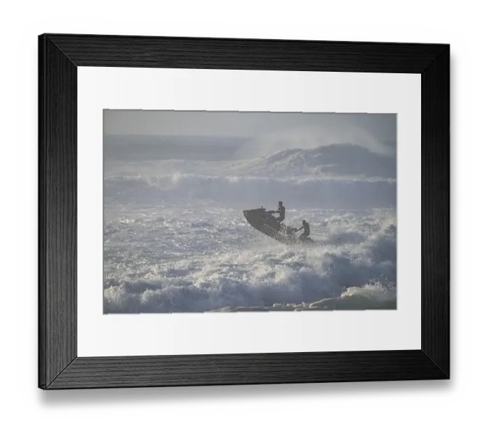 Framed Print : Jet ski jumping over a wave in the stormy Atlantic Ocean Framed Print : Jet ski jumping over a wave in the stormy Atlantic Ocean