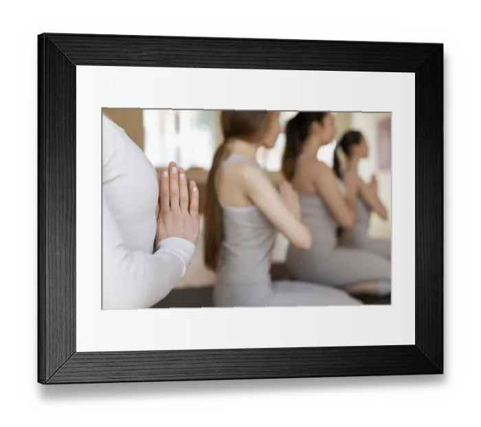 Framed Print : Yoga teacher teaching class 1