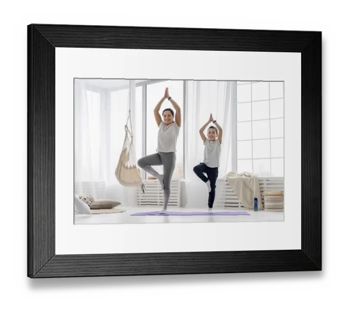 Framed Print : Full shot woman kid standing one leg