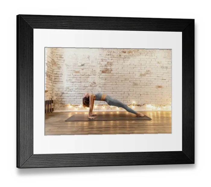 Framed Print : Full shot senior woman stretching indoors