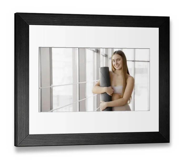 Framed Print : Smiley woman holding yoga mat Framed Print : Smiley woman holding yoga mat