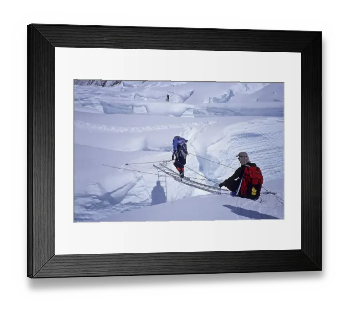 Framed Print : Crossing of a crevasse by ladder Framed Print : Crossing of a crevasse by ladder