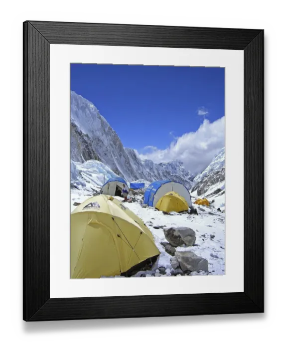 Framed Print : Yellow tents and crew tents in camp II Framed Print : Yellow tents and crew tents in camp II