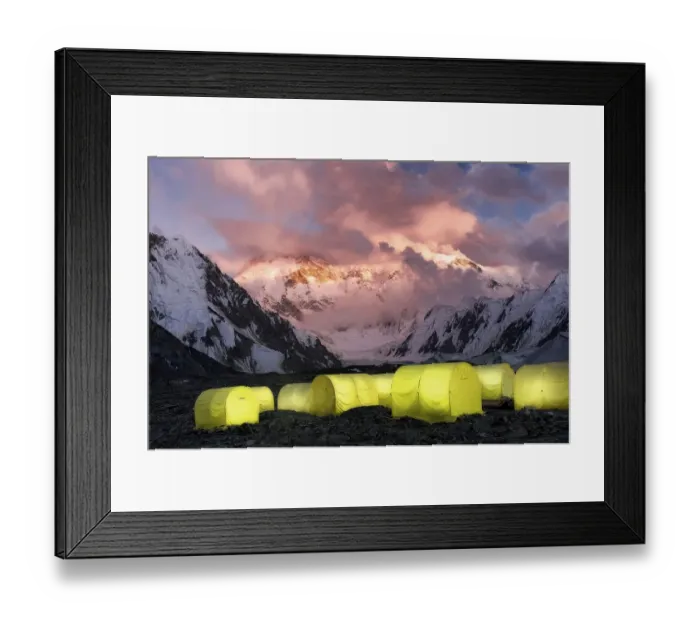 Framed Print : Khan Tengri Glacier viewed at sunset from the Base Camp Framed Print : Khan Tengri Glacier viewed at sunset from the Base Camp