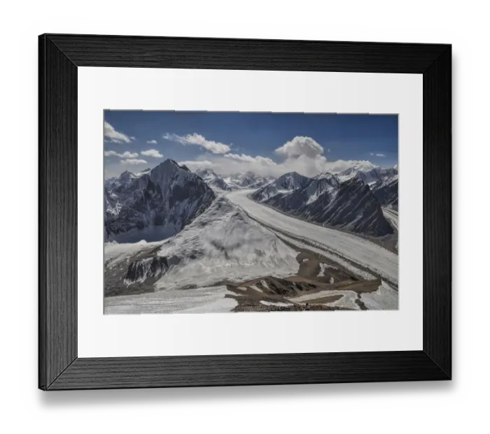 Framed Print : Scenic view of Fedchenko Glacier in Pamir mountains in Tajikistan