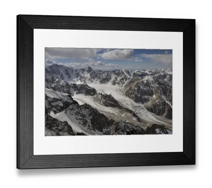 Framed Print : Majestic mountain peaks and glaciers in Tian Shan mountain range in Kyrgyzstan