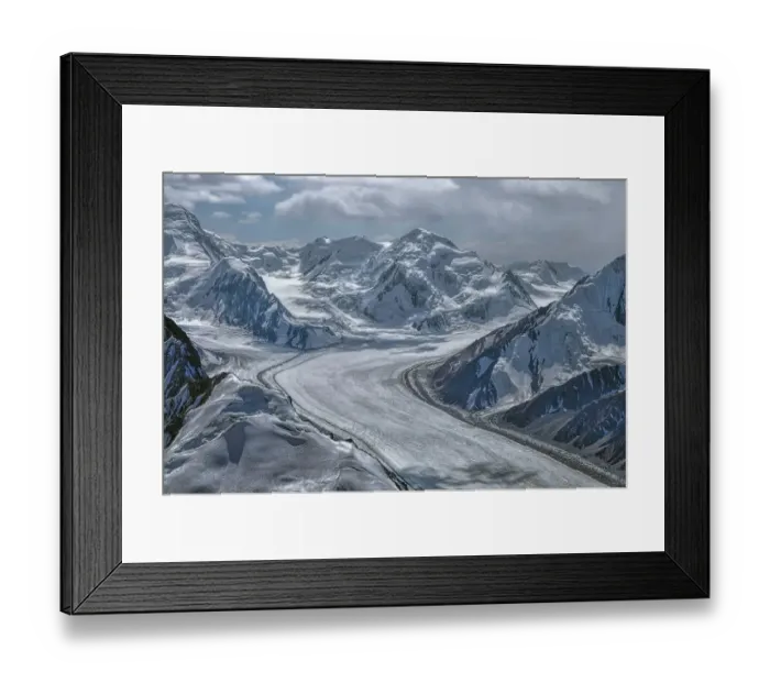 Framed Print : Scenic view of Fedchenko Glacier in Pamir mountains in Tajikistan