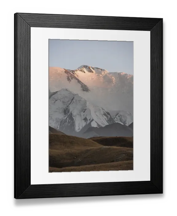 Framed Print : Mountain landscape at sunset, summit of Pik Lenin with glacier