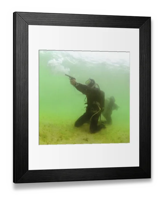 Framed Print : Military divers, gun, Black Sea
