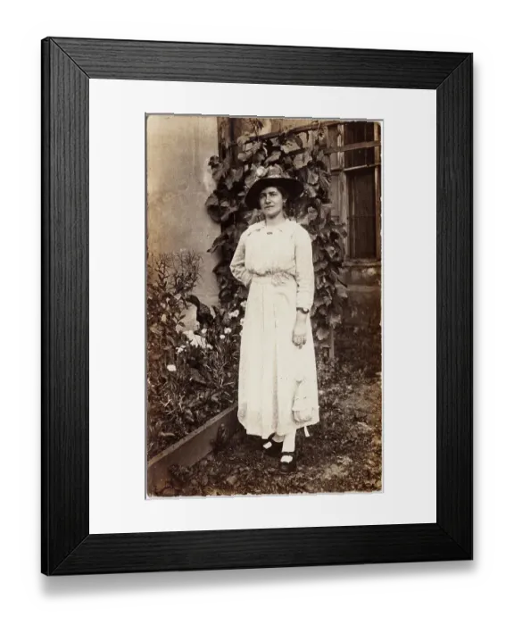 Framed Print : Photo print, woman with hat, historical photo around 1910