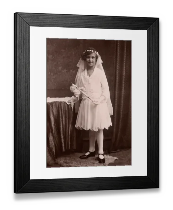 Framed Print : Girl at her First Communion, historical photo circa 1910