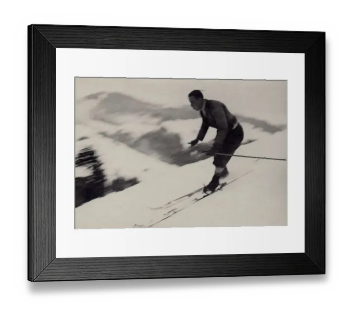 Framed Print : Skier on a slope, historic photo from 1936