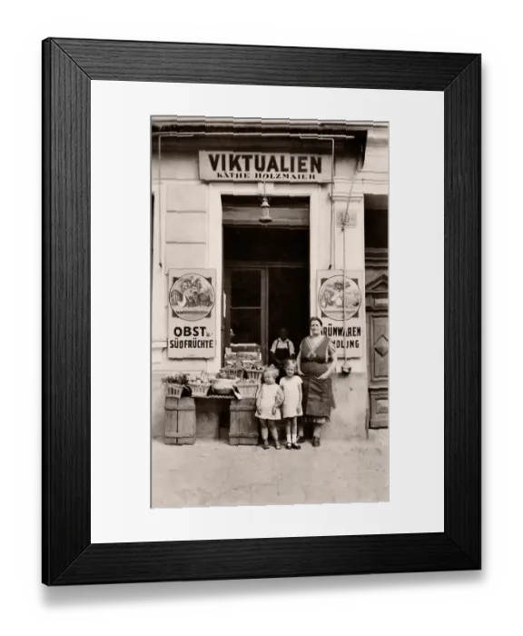 Framed Print : Victuals shop, historic photograph, around 1930 Framed Print : Victuals shop, historic photograph, around 1930