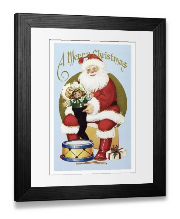 Framed Print : Historical Christmascard, Father Christmas with a doll