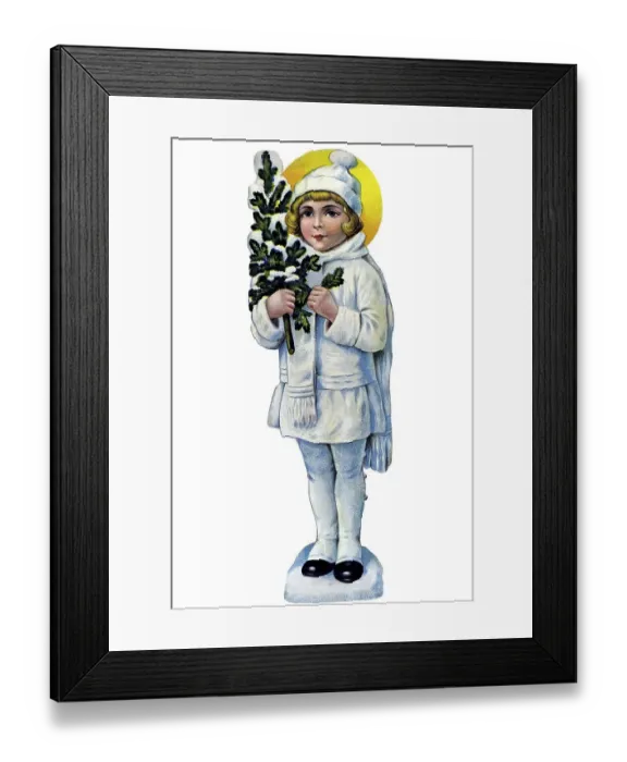 Framed Print : Nostalgic illustration, girl with bobble hat Framed Print : Nostalgic illustration, girl with bobble hat