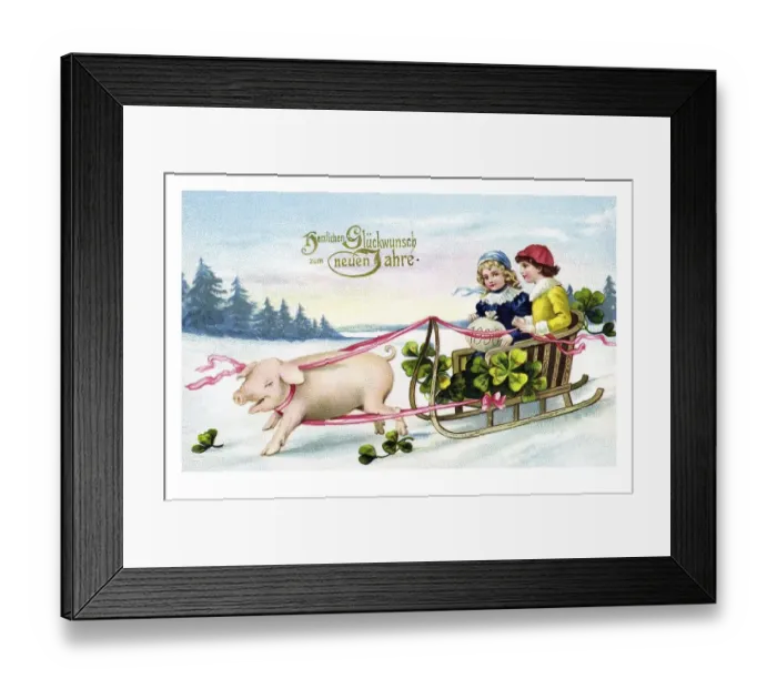 Framed Print : Historical New Year greetings card