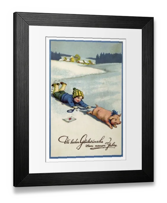 Framed Print : Historical New Year greetings card Framed Print : Historical New Year greetings card