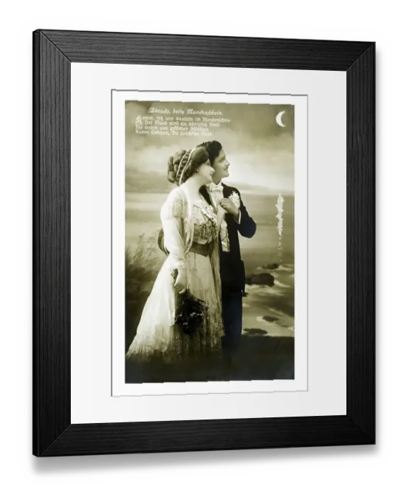 Framed Print : Man woman posing greetings good wishes beliefs kitsch nostalgia romantic sentimental postcard motive ephemera Framed Print : Man woman posing greetings good wishes beliefs kitsch nostalgia romantic sentimental postcard motive ephemera