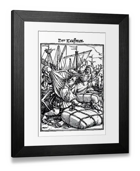 Framed Print : Woodcut, The Merchant, Hans Holbein the Younger Framed Print : Woodcut, The Merchant, Hans Holbein the Younger