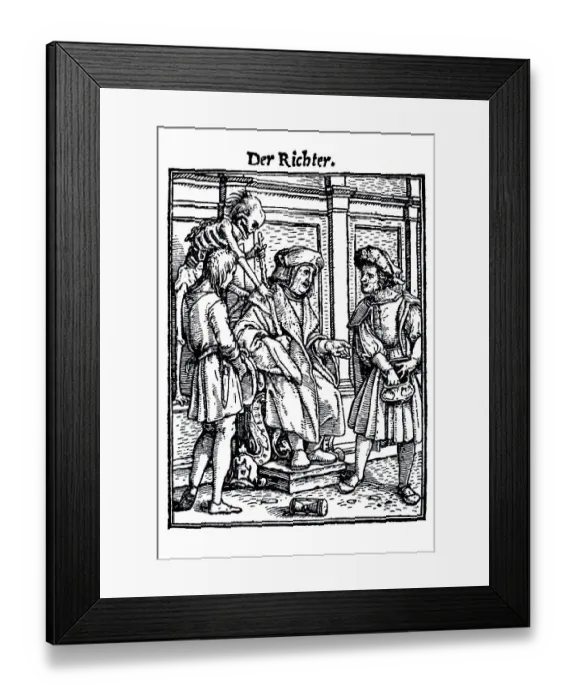 Framed Print : Woodcut, The Judge, Hans Holbein the Younger Framed Print : Woodcut, The Judge, Hans Holbein the Younger