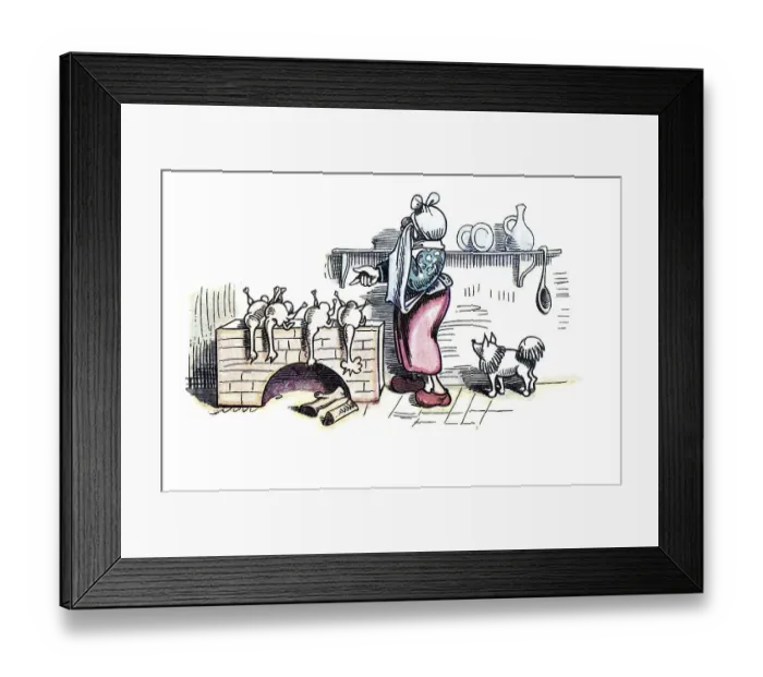 Framed Print : Book illustration, widow Bolte cooking dead chickens Framed Print : Book illustration, widow Bolte cooking dead chickens