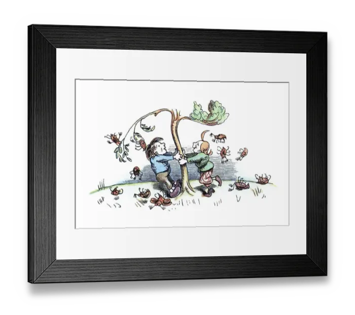 Framed Print : Book illustration, Max and Moritz shaking May beetles off the tree