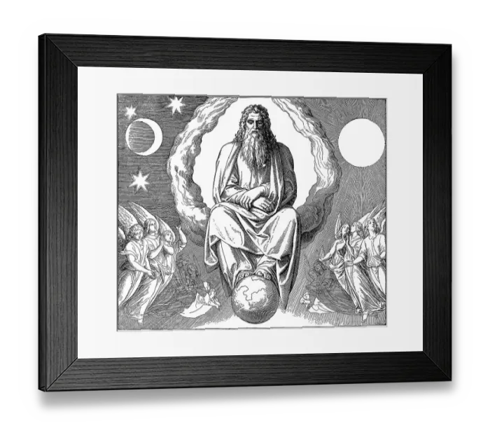 Framed Print : Woodcut, God, The Sixth Day of Creation