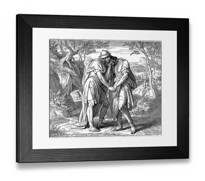 Framed Print : Woodcut, David and Jonathan, First Book of Samuel