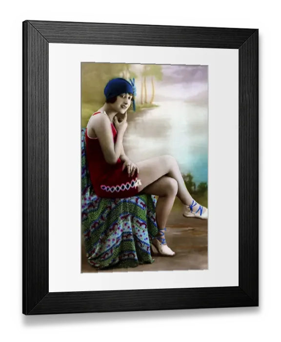 Framed Print : Female swimmer, young woman, postcard picture